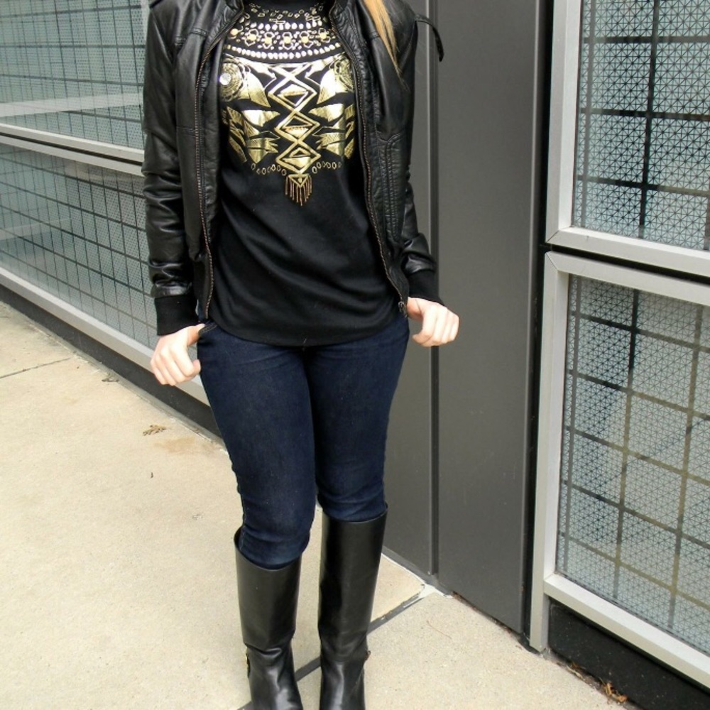 Gold Embellished Vintage Black Top